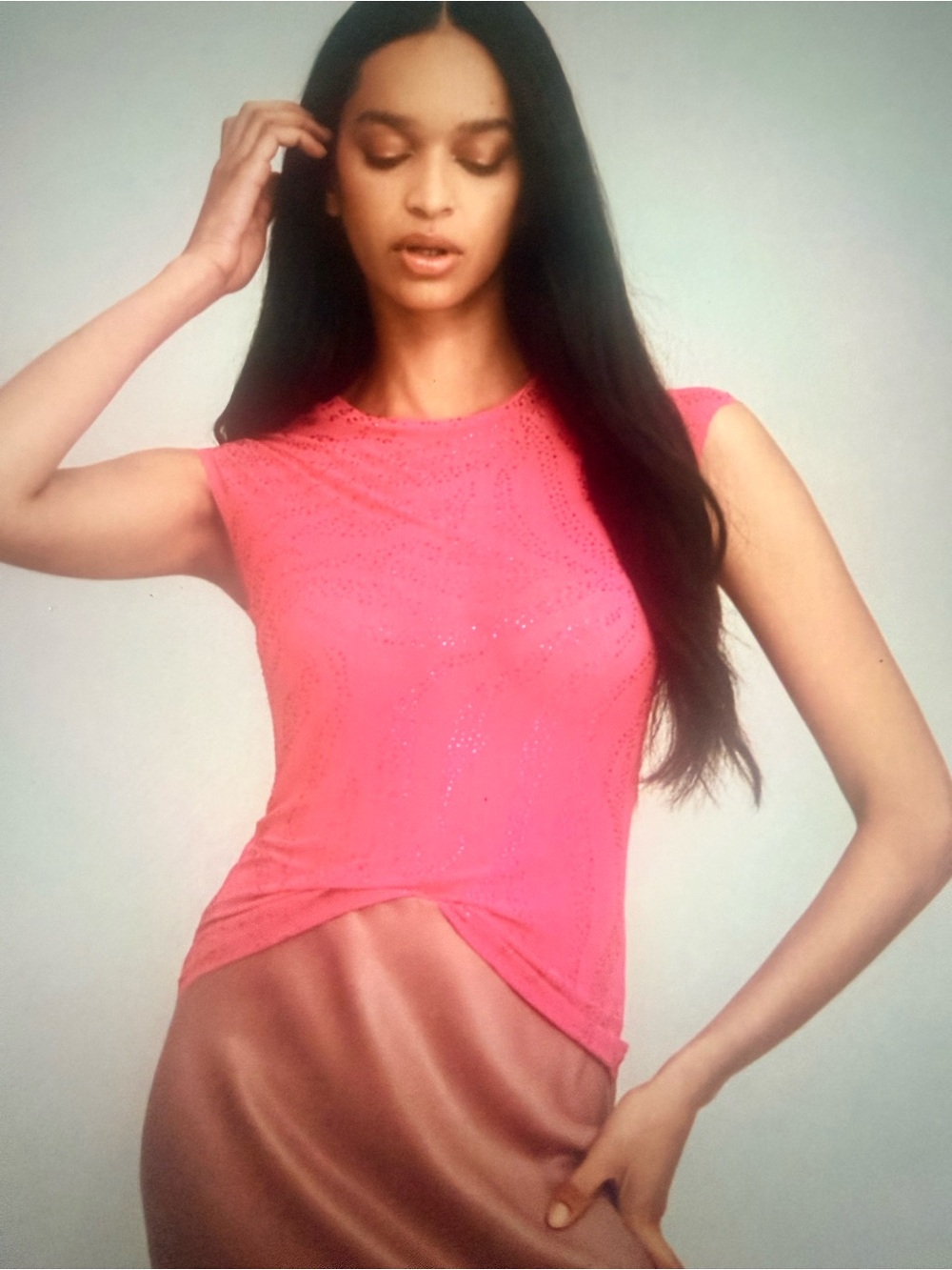 AFRM Nina Glow Pink Zebra Rhinestone Mesh Top Small NWT